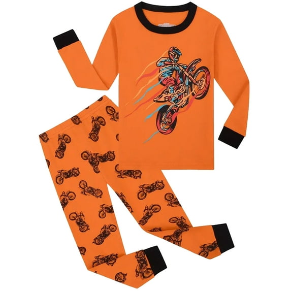 WIBACKER 3-8T Toddler Kids Long Sleeve Sleepwear, Big Boys Top and Pants Snug Fit 100% Cotton 2 Piece Pajama Sets - Motorcyclists