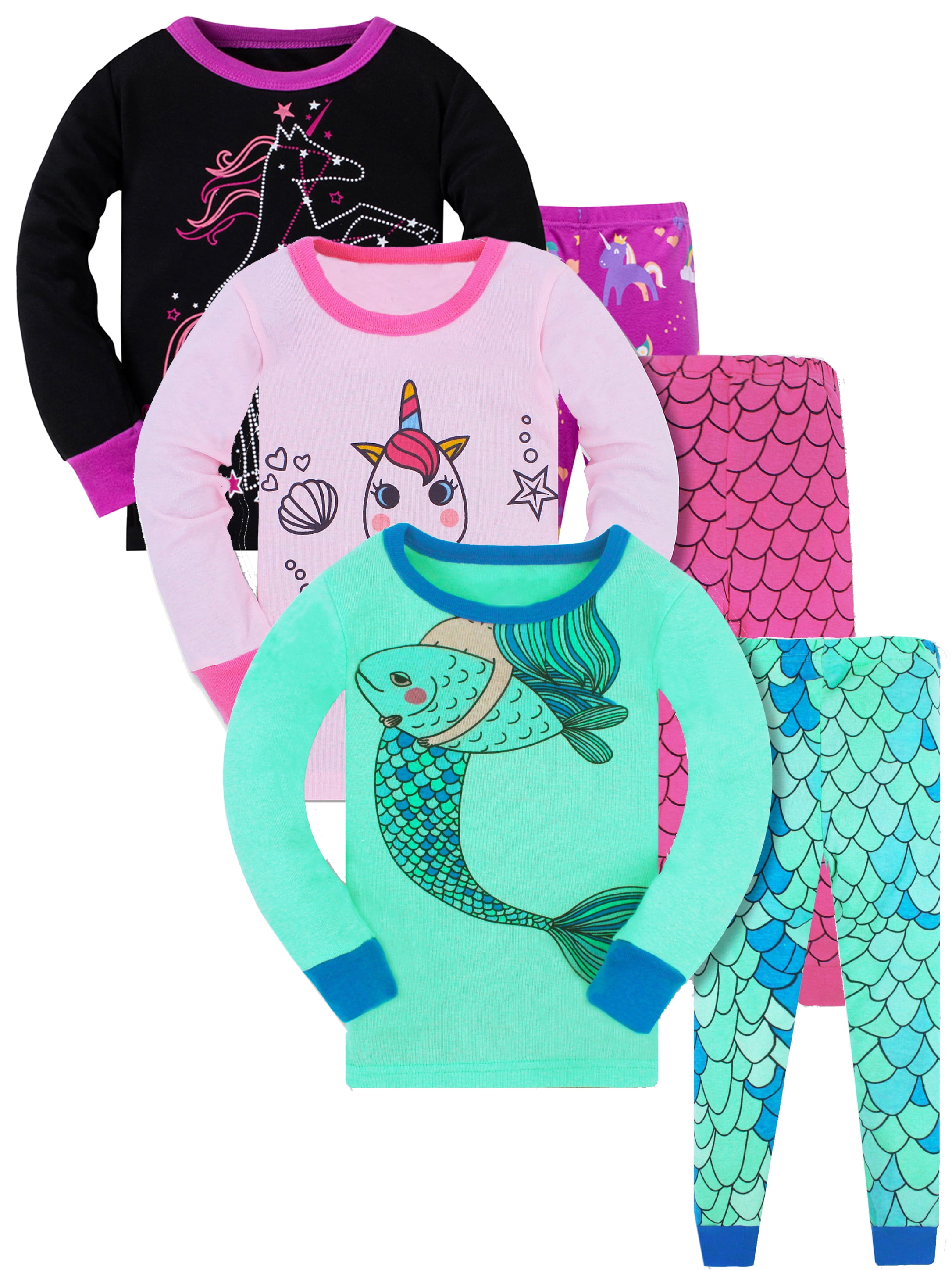 WIBACKER 3-8T Toddler and Little Girls Pajamas Set Long Sleeve PJs 100% ...