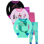 WIBACKER 3-8T Toddler and Little Girls Pajamas Set Long Sleeve PJs 100% Cotton Snug Fit Pajamas 2-Piece Set - Green Mermaid