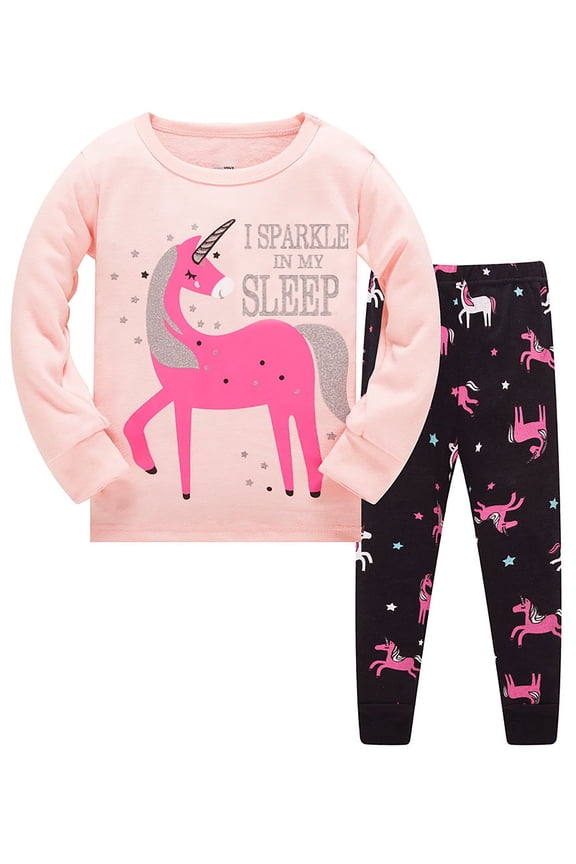 3-8T Toddler and Little Girls Pajamas Set Long Sleeve PJs 100% Cotton Snug Fit Pajamas 2-Piece Set - Pink Unicorn