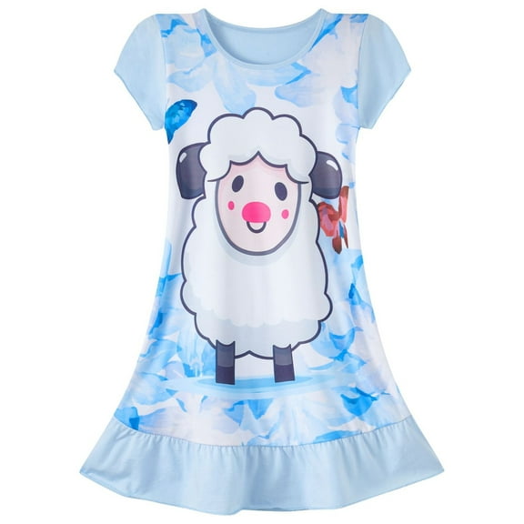WIBACKER 3-8Y Toddler Girls Nightgowns Short Sleeve Nightdress Kids Cute Sheep Nightie Dress Sleepwear Pajamas
