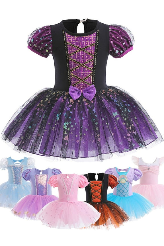 3-9 Years Kids Girls Princess Ballet Dress Short Sleeve Leotards Skirted Tutu Dancewear Halloween Christmas Party Fancy Costume