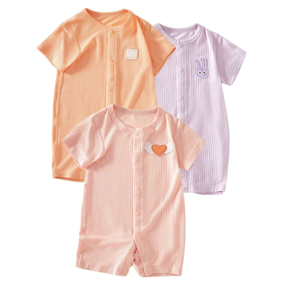 WIBACKER 3-Pack Baby Rayon Pajamas Unisex Babe Short Sleeve Footless Sleeper Baby Girls Boys Summer Snap-Up Rompers Pjs
