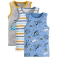 thumbnail image 1 of WIBACKER 3 Pack Boys' and Toddler Assorted Sleeveless Tank Tops Cotton Undershirt for 2-7 Years Kids,Dinosaur/Stripe, 1 of 8