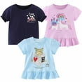 thumbnail image 1 of WIBACKER 3 Pack Girl's T Shirts Short Sleeve Cute Graphic Tees Crewneck Cartoon Print Summer Tops, 1 of 8