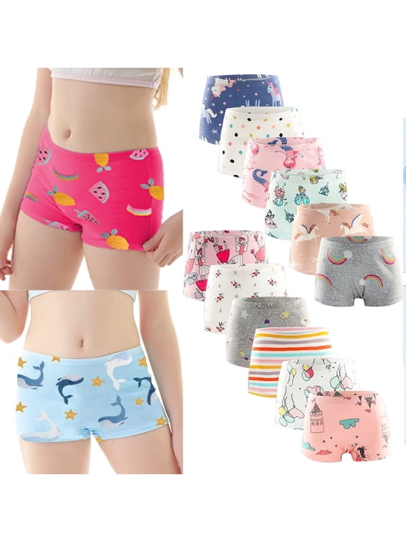 3 Pack Girls 100% Cotton Boyshorts Panties 2-12T Kids Cartoon Boxer Shorts Underwear, Random Color