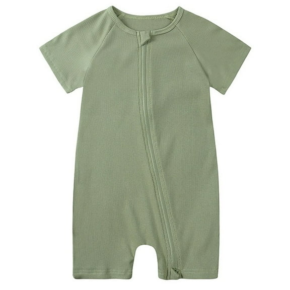 WIBACKER 3M-3T Baby Boys Ribbed Bamboo Viscose Short Pajamas, 2 Way Zipper One-Piece Short Sleeve Sleepers