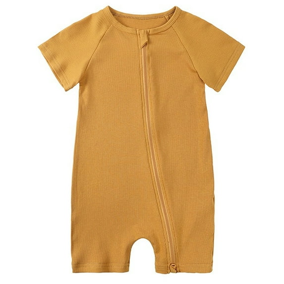 WIBACKER 3M-3T Baby Girls Ribbed Bamboo Viscose Short Pajamas, 2 Way Zipper One-Piece Short Sleeve Sleepers