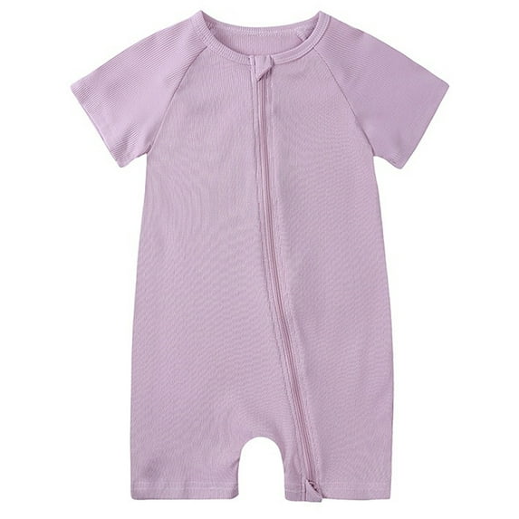 WIBACKER 3M-3T Baby Girls Ribbed Bamboo Viscose Short Pajamas, 2 Way Zipper One-Piece Short Sleeve Sleepers