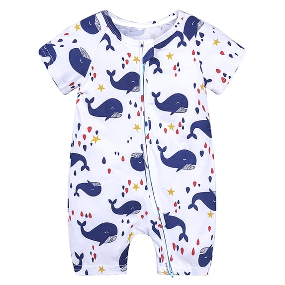 WIBACKER 3M-3T Newborn Baby Boy 2 Way Zipper Romper Summer Short Sleeve Whale Jumpsuit for Infant Toddler