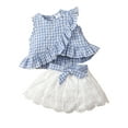thumbnail image 1 of WIBACKER 3M-3Y Toddler Baby Girl Plaid Shirt Soft Ruffled Tank Top + Lace Skirt with Bow Summer Infant Outfits Set, 1 of 12
