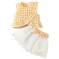 thumbnail image 1 of WIBACKER 3M-3Y Toddler Baby Girl Plaid Shirt Soft Ruffled Tank Top + Lace Skirt with Bow Summer Infant Outfits Set, 1 of 9