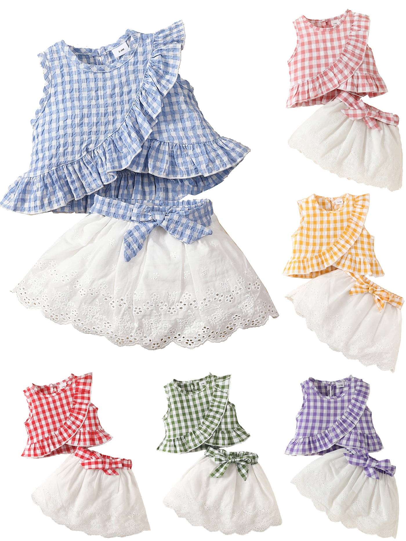 WIBACKER 3M 3Y Toddler Baby Girl Plaid Shirt Soft Ruffled Tank Top Lace Skirt with Bow Summer Infant Outfits Set Walmart Business Supplies
