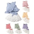 thumbnail image 1 of WIBACKER 3M-3Y Toddler Baby Girl Plaid Shirt Soft Ruffled Tank Top + Lace Skirt with Bow Summer Infant Outfits Set, 1 of 13