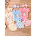 thumbnail image 1 of WIBACKER 3Pcs Newborn Girls Easter Outfits Baby Cotton Ruffle Sleeve Romper+Bloomer Shorts Clothes Set, 1 of 10
