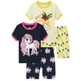thumbnail image 1 of WIBACKER 4 Pieces Little Girls Pajamas Summer Short Sets Unicorn Sleepwear Cotton Toddler Hawaii Pjs Size 2-9 Years, 1 of 6