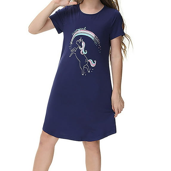 WIBACKER 5-14Years Girl's Comfy Modal Tencel Nightgowns Unicorn Pajamas Kids Nightdress