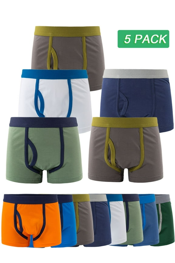 5 Pack Boys' Cotton Cartoon Solid Color Underwear Toddler Little Kid Boxer Briefs-Size 2-12Y, Random Color