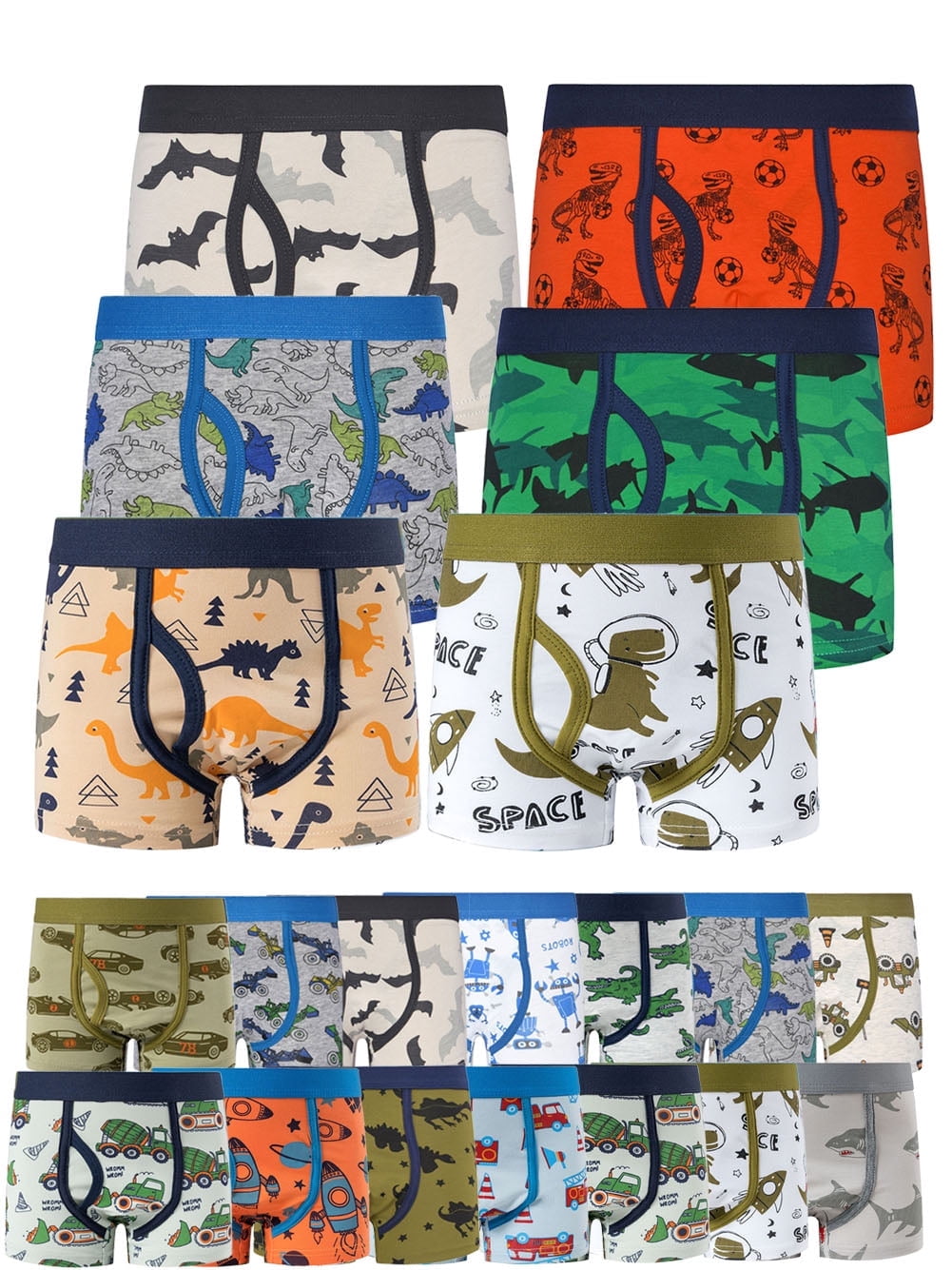 Boys Dinosaur Boxer Shorts 6-Pack - Cotton Blend Toddler & Kids Underwear 2-12 Years