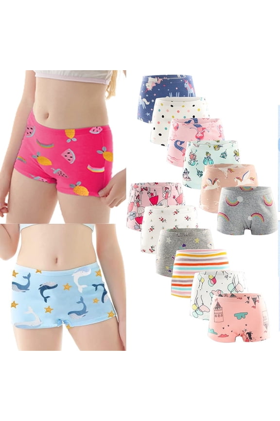 6 Pack Girls 100% Cotton Boyshorts Panties 2-12T Kids Cartoon Boxer Shorts Underwear, Random Color