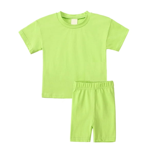 WIBACKER 6M-13Y Girls Pajamas Solid Cotton 2-Piece Tops and Cartwheel Shorts PJ Set Loungewear Clothes Set