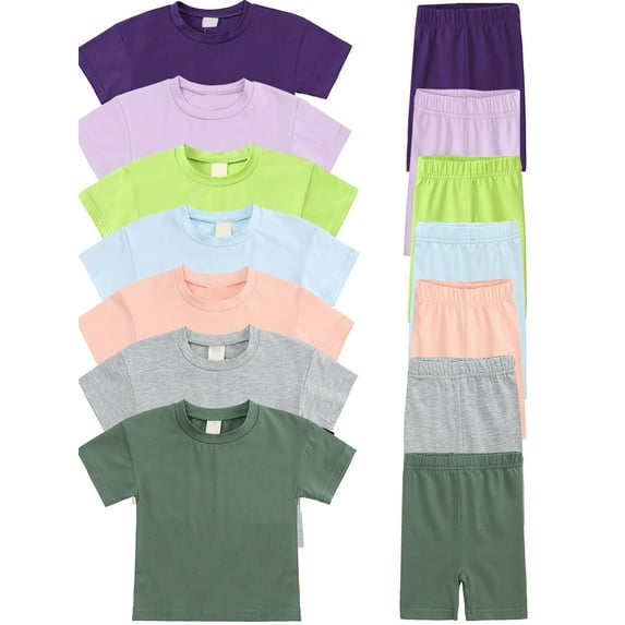 WIBACKER 6M-13Y Girls Pajamas Solid Cotton 2-Piece Tops and Cartwheel Shorts PJ Set Loungewear Clothes Set