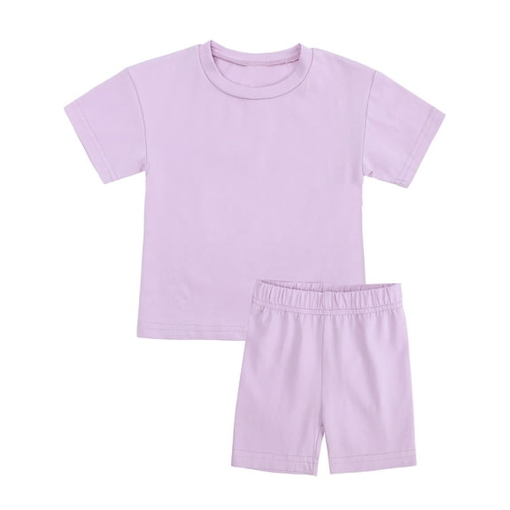 WIBACKER 6M-13Y Girls Pajamas Trendy Solid Cotton 2-Piece T-Shirt & Biker Shorts PJ Set Jammies Summer