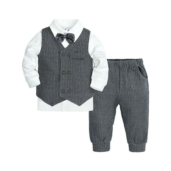 WIBACKER 6M-4Y Baby Boys 3Pcs Gentleman Suit Kids Formal Outfits Set Bowtie Dress Shirt+ Tuxedo Vest+ Pants