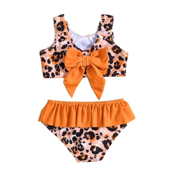 WIBACKER 6M-6T Toddler Baby Girls Summer Swimsuit Leopard Sleeveless Two-Piece Beach Bowknot Bikini for Kids