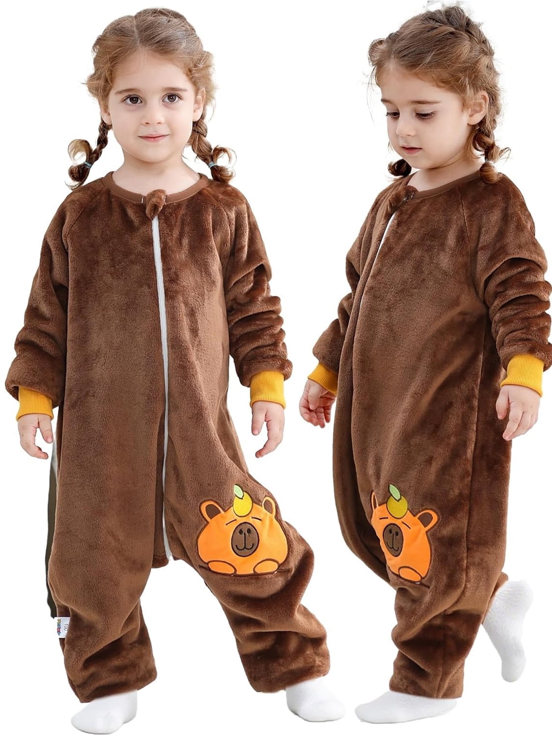 WIBACKER 6M-6Y Baby Warm Flannel Sleeping Bag, Infant Sleepsuit, Kids Toddler Boys Girls Long Sleeve Double Zipper Wearable Sleep Sack - Bear