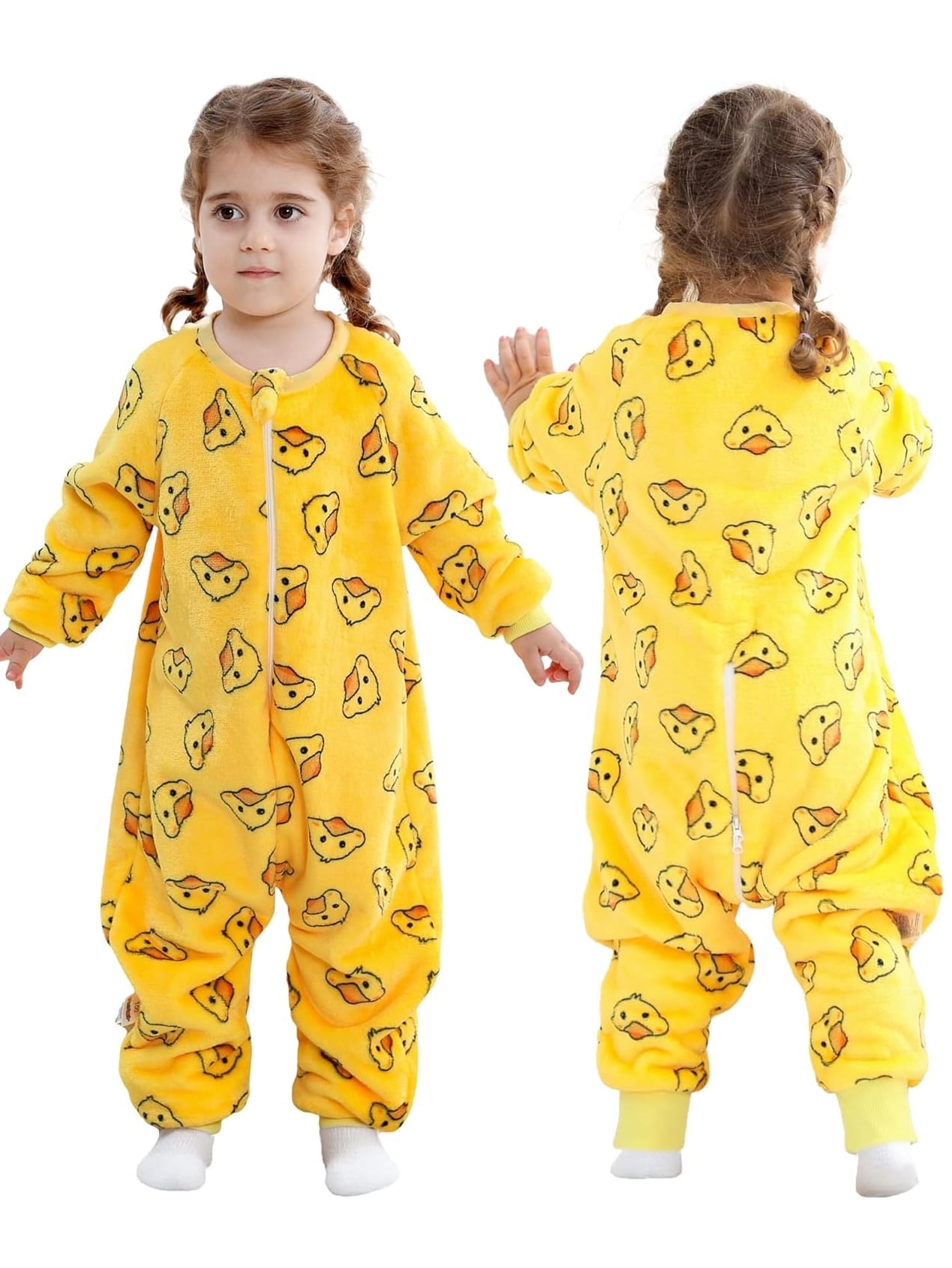 WIBACKER 6M-6Y Baby Warm Flannel Sleeping Bag, Infant Sleepsuit, Kids Toddler Boys Girls Long Sleeve Double Zipper Wearable Sleep Sack - Duck