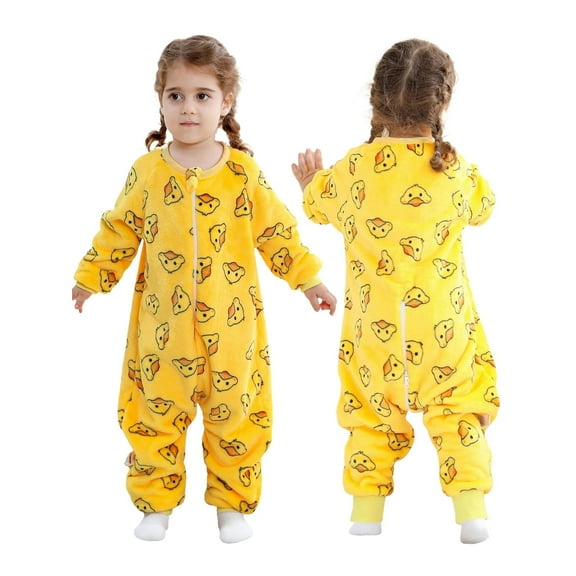 WIBACKER 6M-6Y Baby Warm Flannel Sleeping Bag, Infant Sleepsuit, Kids Toddler Boys Girls Long Sleeve Double Zipper Wearable Sleep Sack - Duck