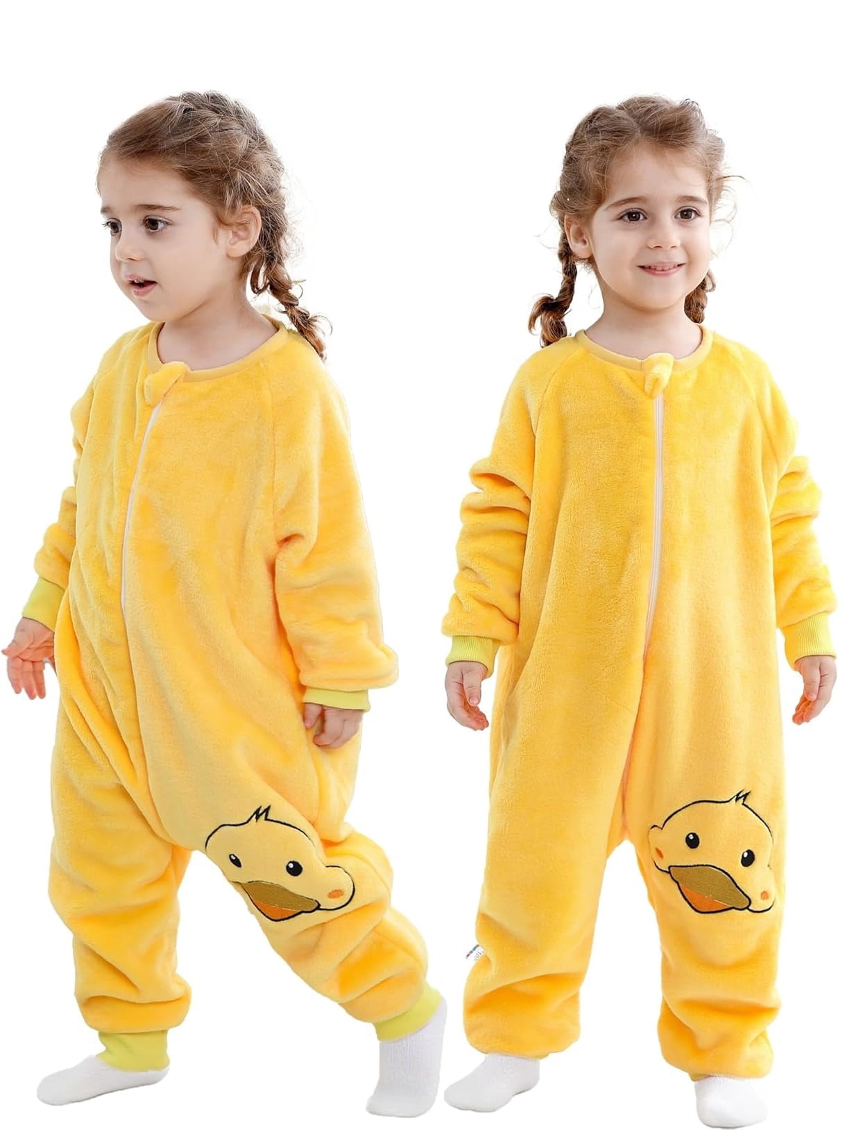 WIBACKER 6M-6Y Baby Warm Flannel Sleeping Bag, Infant Sleepsuit, Kids Toddler Boys Girls Long Sleeve Double Zipper Wearable Sleep Sack - Duck