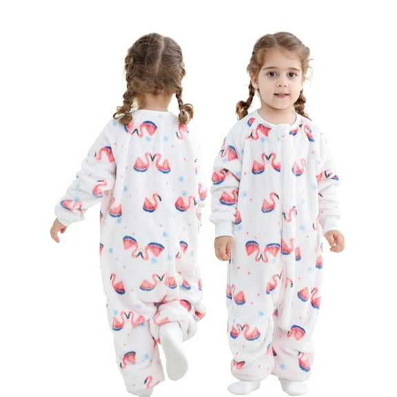 WIBACKER 6M-6Y Baby Warm Flannel Sleeping Bag, Infant Sleepsuit, Kids Toddler Boys Girls Long Sleeve Double Zipper Wearable Sleep Sack - Flamingos