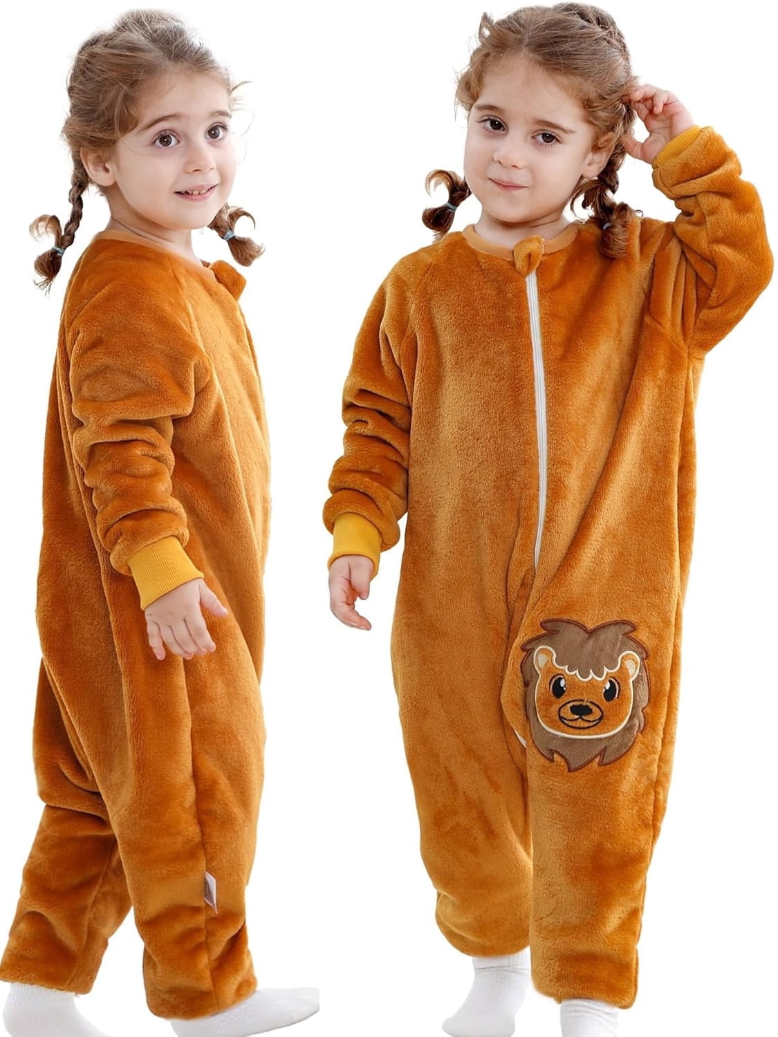 WIBACKER 6M-6Y Baby Warm Flannel Sleeping Bag, Infant Sleepsuit, Kids Toddler Boys Girls Long Sleeve Double Zipper Wearable Sleep Sack - Lions