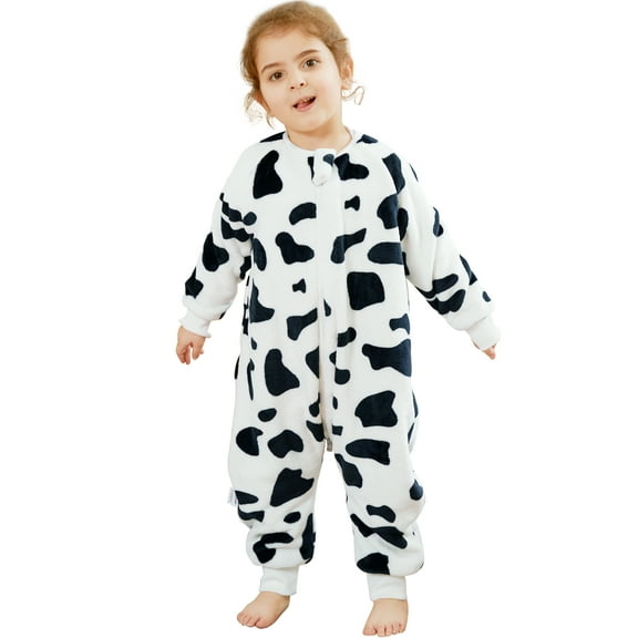 WIBACKER 9M-6Y Baby Warm Flannel Sleeping Bag with Feet, Cow Sleepsuit, Kids Toddler Boys Girls Double Zipper Wearable Sleep Sack