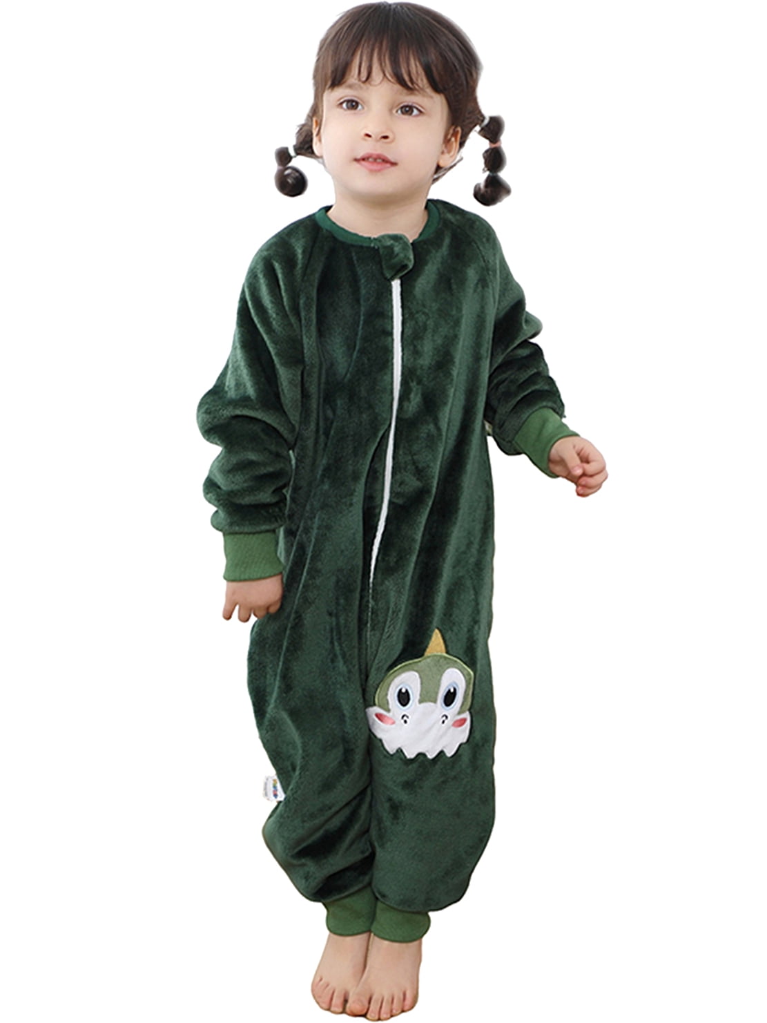 WIBACKER 9M-6Y Baby Warm Flannel Sleeping Bag with Feet, Dinosaur Sleepsuit, Kids Toddler Boys Girls Double Zipper Wearable Sleep Sack