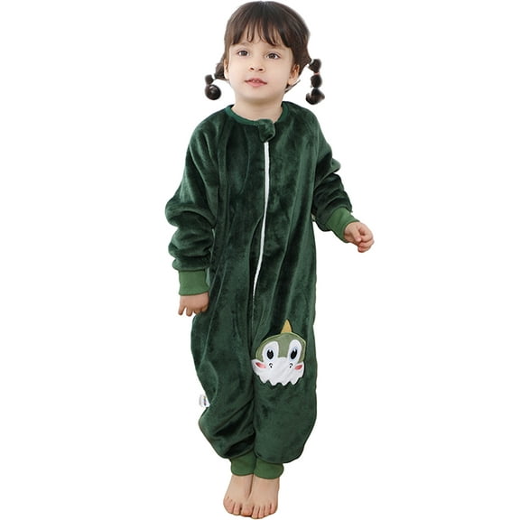 WIBACKER 9M-6Y Baby Warm Flannel Sleeping Bag with Feet, Dinosaur Sleepsuit, Kids Toddler Boys Girls Double Zipper Wearable Sleep Sack