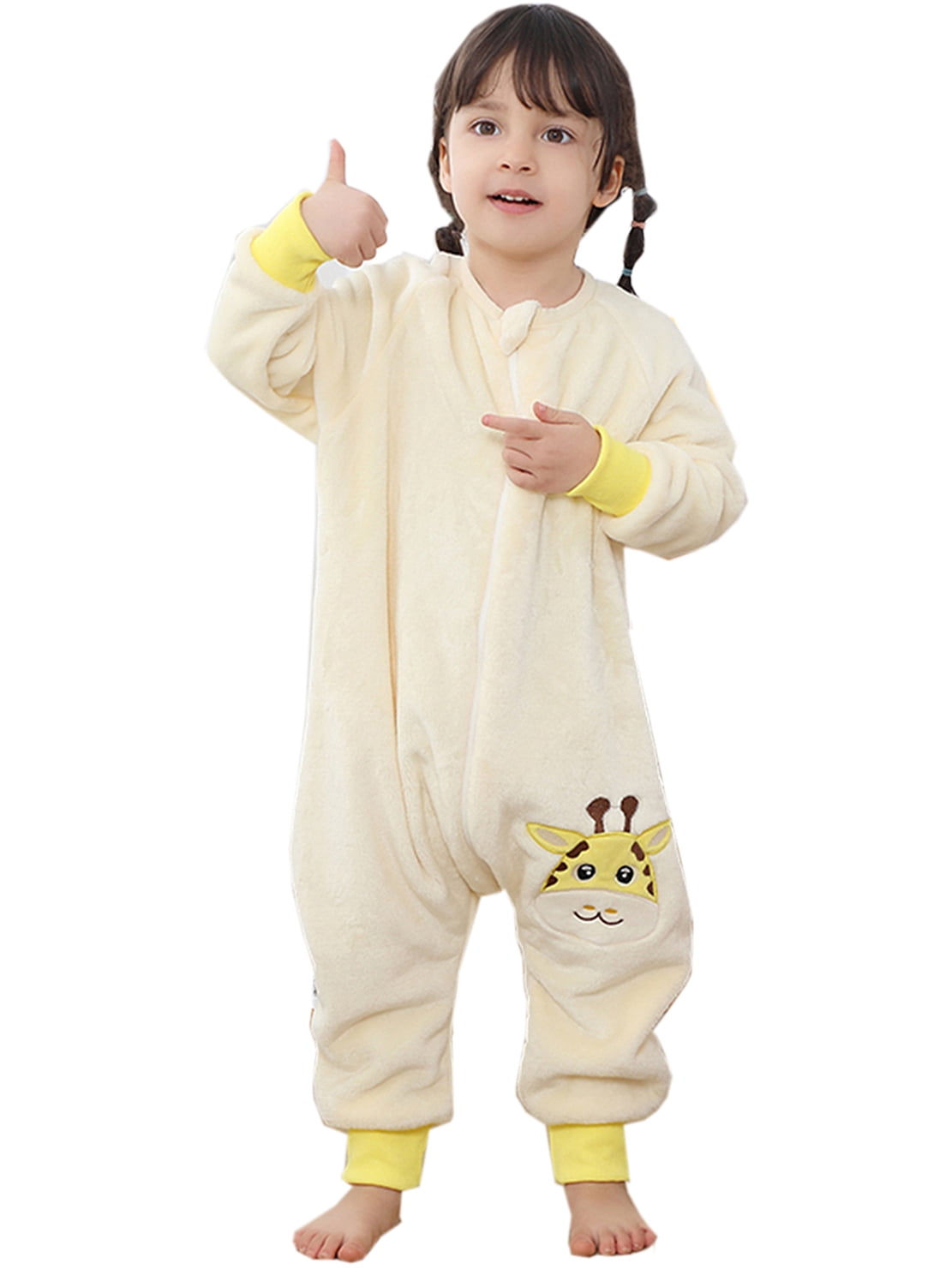 WIBACKER 9M-6Y Baby Warm Flannel Sleeping Bag with Feet, Giraffe Sleepsuit, Kids Toddler Boys Girls Double Zipper Wearable Sleep Sack