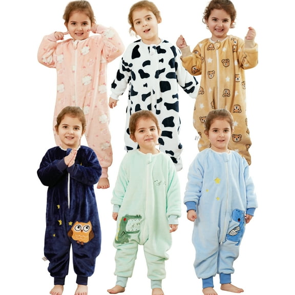 WIBACKER 9M-6Y Baby Warm Flannel Sleeping Bag with Feet, Owl Sleepsuit, Kids Toddler Boys Girls Double Zipper Wearable Sleep Sack