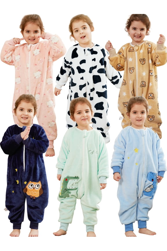 9M-6Y Baby Warm Flannel Sleeping Bag with Feet, Owl Sleepsuit, Kids Toddler Boys Girls Double Zipper Wearable Sleep Sack