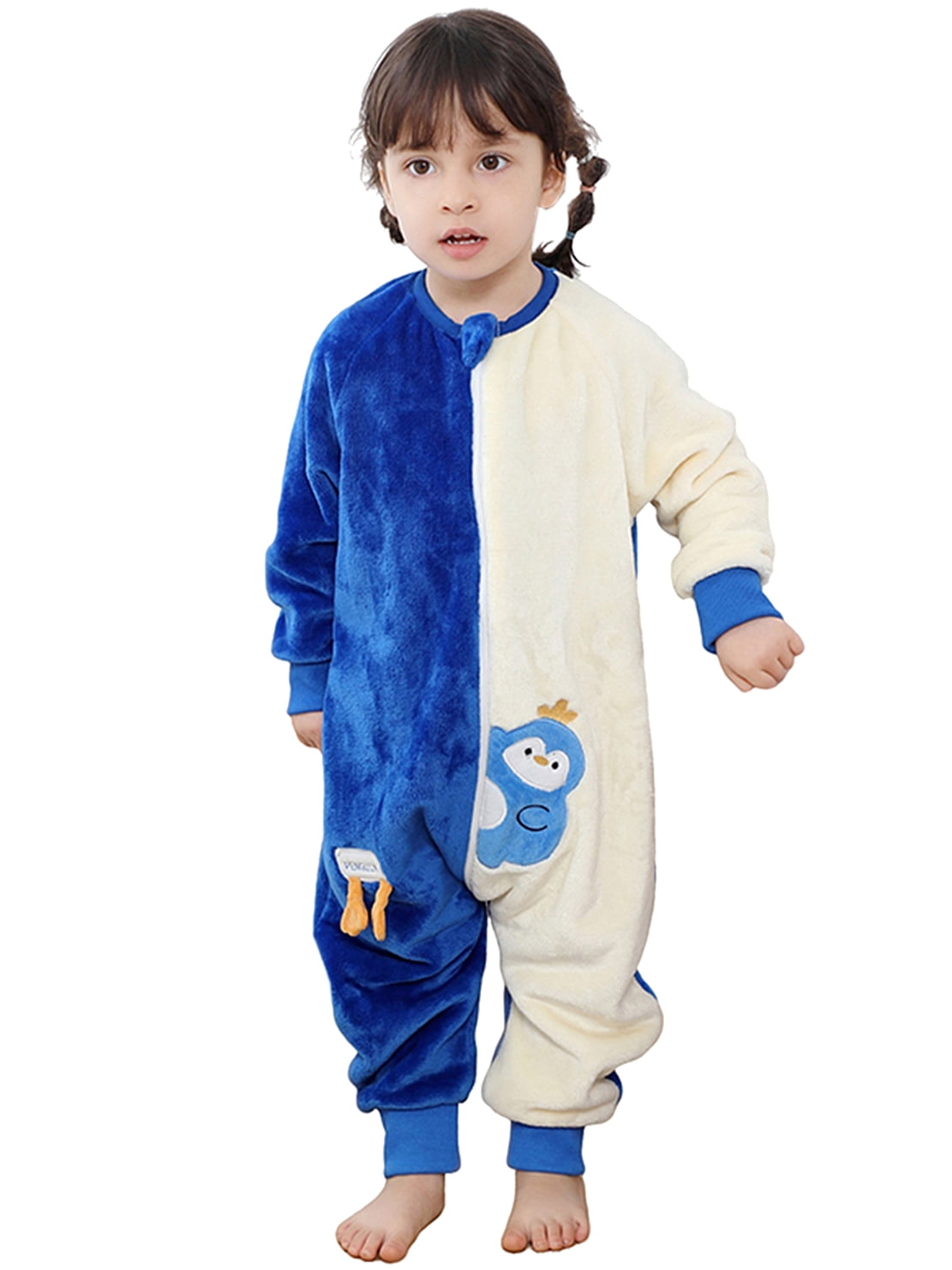 WIBACKER 9M-6Y Baby Warm Flannel Sleeping Bag with Feet, Penguin Sleepsuit, Kids Toddler Boys Girls Double Zipper Wearable Sleep Sack