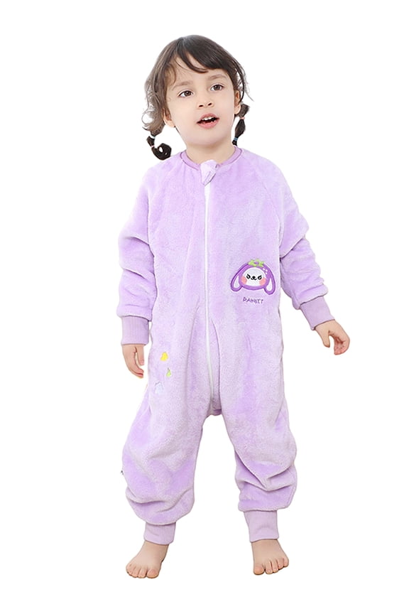 9M-6Y Baby Warm Flannel Sleeping Bag with Feet, Rabbit Sleepsuit, Kids Toddler Girls Double Zipper Wearable Sleep Sack