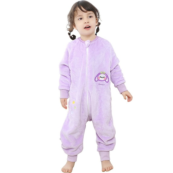 WIBACKER 9M-6Y Baby Warm Flannel Sleeping Bag with Feet, Rabbit Sleepsuit, Kids Toddler Girls Double Zipper Wearable Sleep Sack