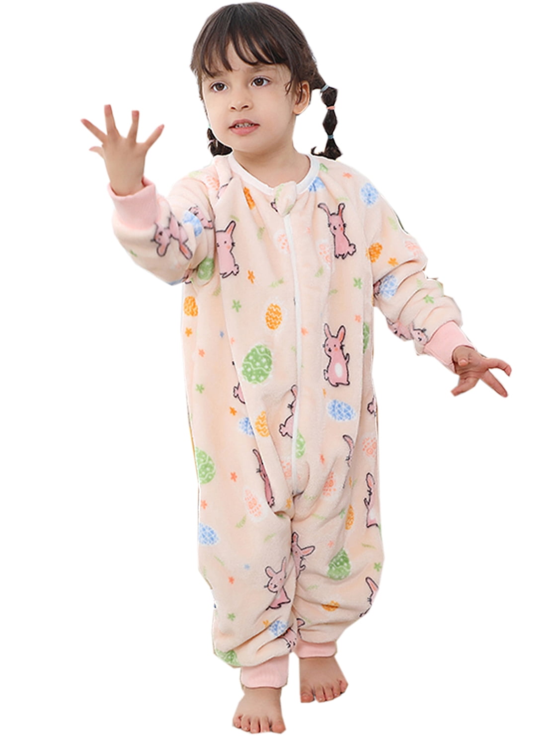 WIBACKER 9M-6Y Baby Warm Flannel Sleeping Bag with Feet, Rabbit Sleepsuit, Kids Toddler Girls Double Zipper Wearable Sleep Sack