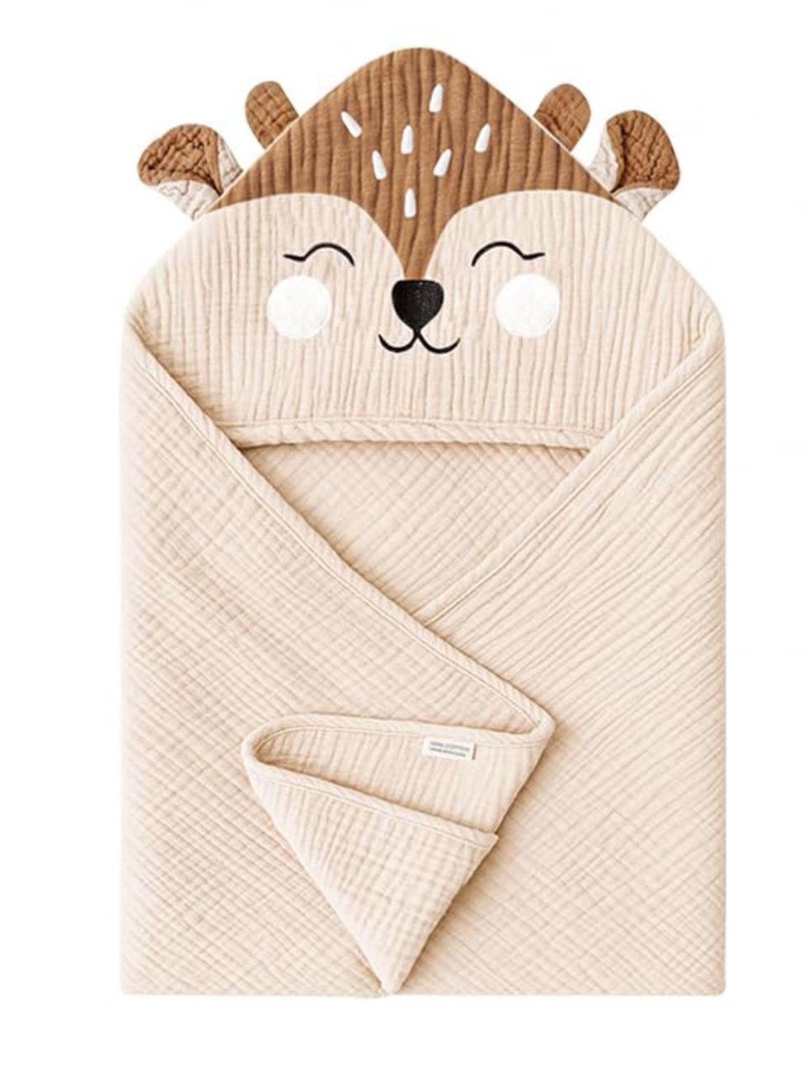 WIBACKER Baby 100% Cotton Muslin Cartoon Hooded Bath-32 x 32 Inches Towels Soft & Absorbent Bath Towel for Newborn Infant Essential Baby Gift