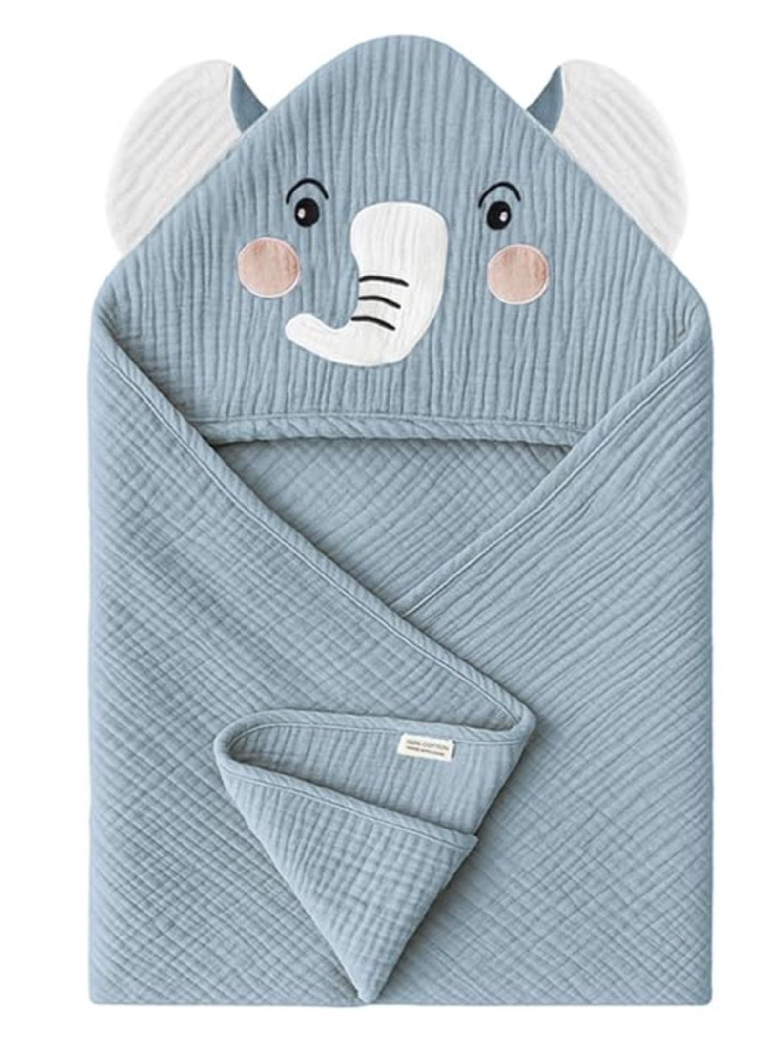 WIBACKER Baby 100% Cotton Muslin Cartoon Hooded Bath-32 x 32 Inches Towels Soft & Absorbent Bath Towel for Newborn Infant Essential Baby Gift