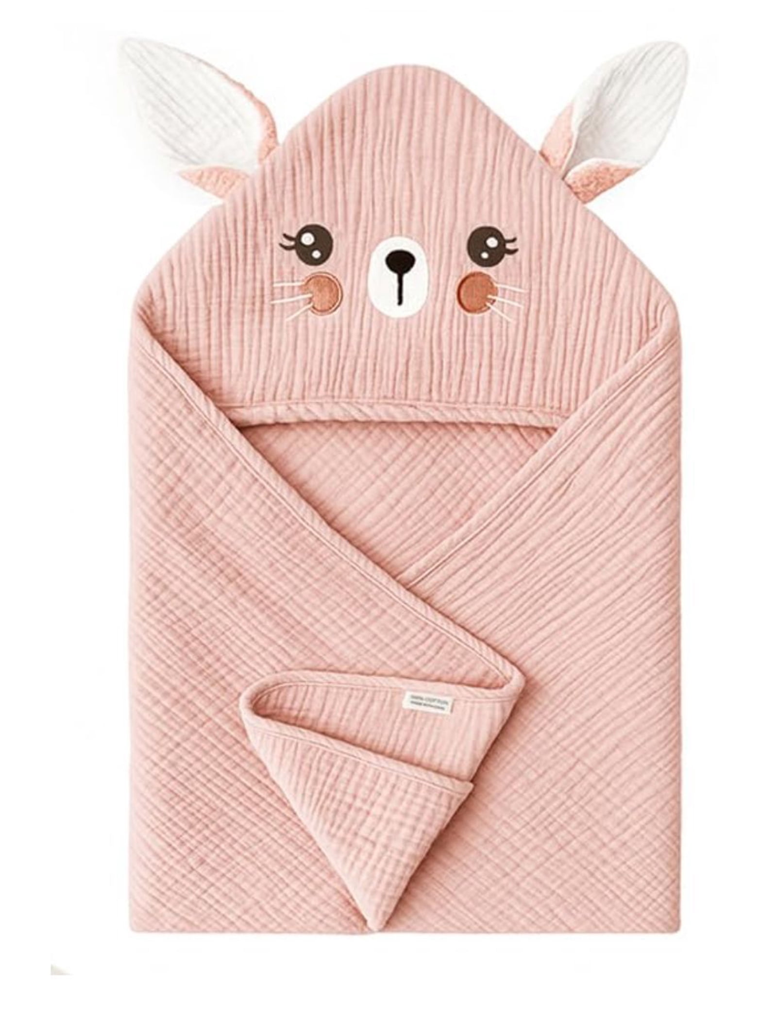 WIBACKER Baby 100% Cotton Muslin Cartoon Hooded Bath-32 x 32 Inches Towels Soft & Absorbent Bath Towel for Newborn Infant Essential Baby Gift