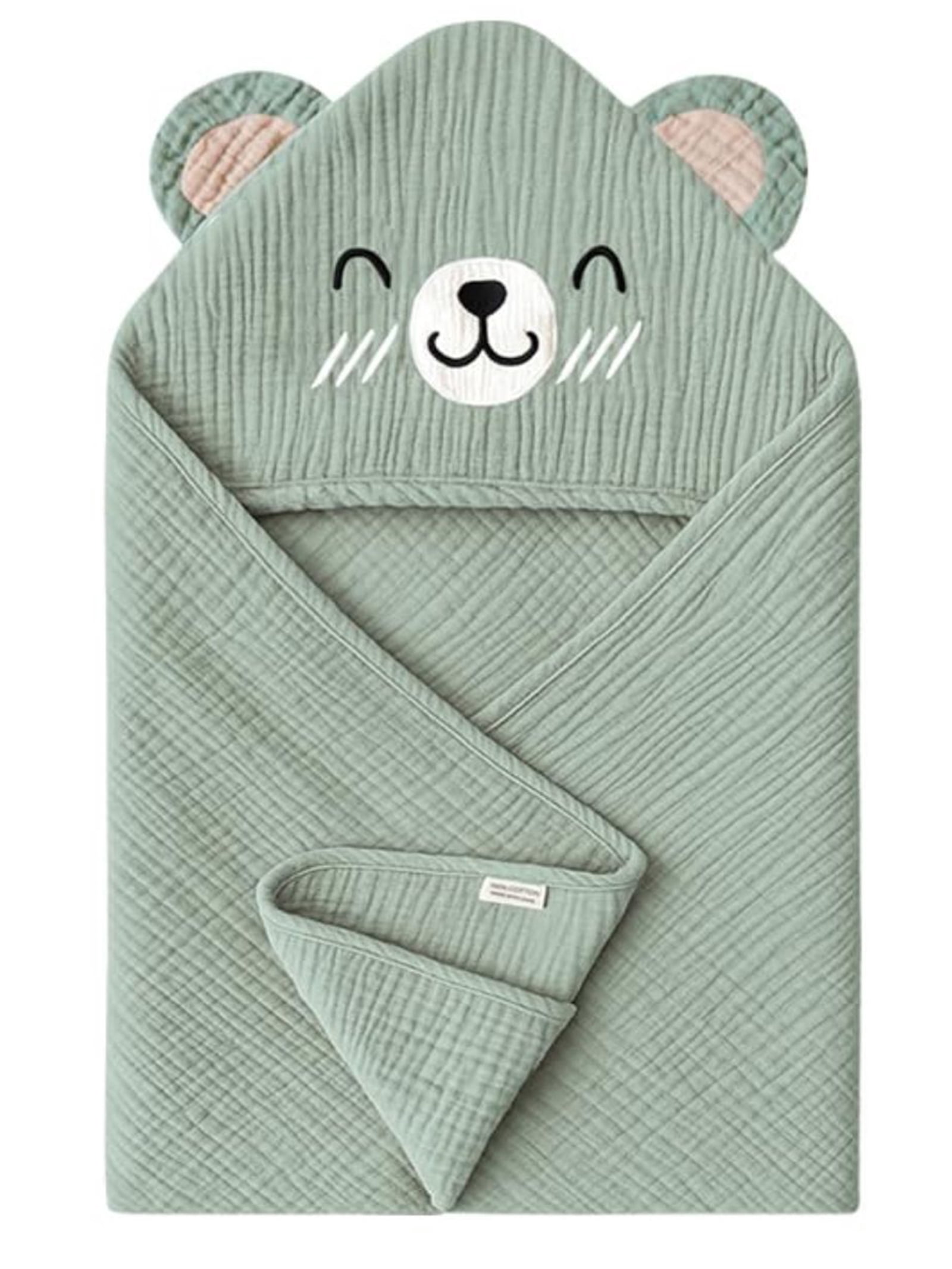 WIBACKER Baby 100% Cotton Muslin Cartoon Hooded Bath-32 x 32 Inches Towels Soft & Absorbent Bath Towel for Newborn Infant Essential Baby Gift