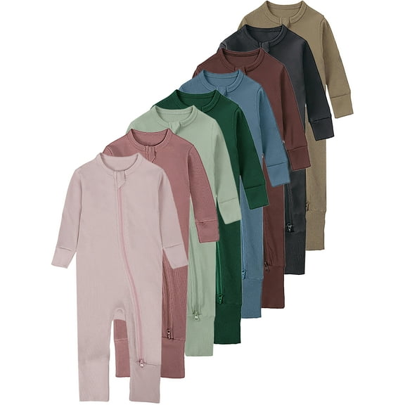 WIBACKER Baby Boy Girl Ribbed Pajamas with Mittens Bamboo Viscose Sleepers 2 Way Zipper Long Sleeve Pjs - 1Pcs Light Pink